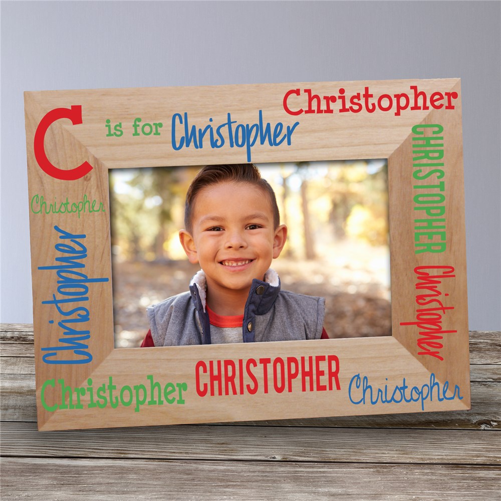 Personalized Alphabet Name Red Wood Frame – Custom Baby Picture Frame