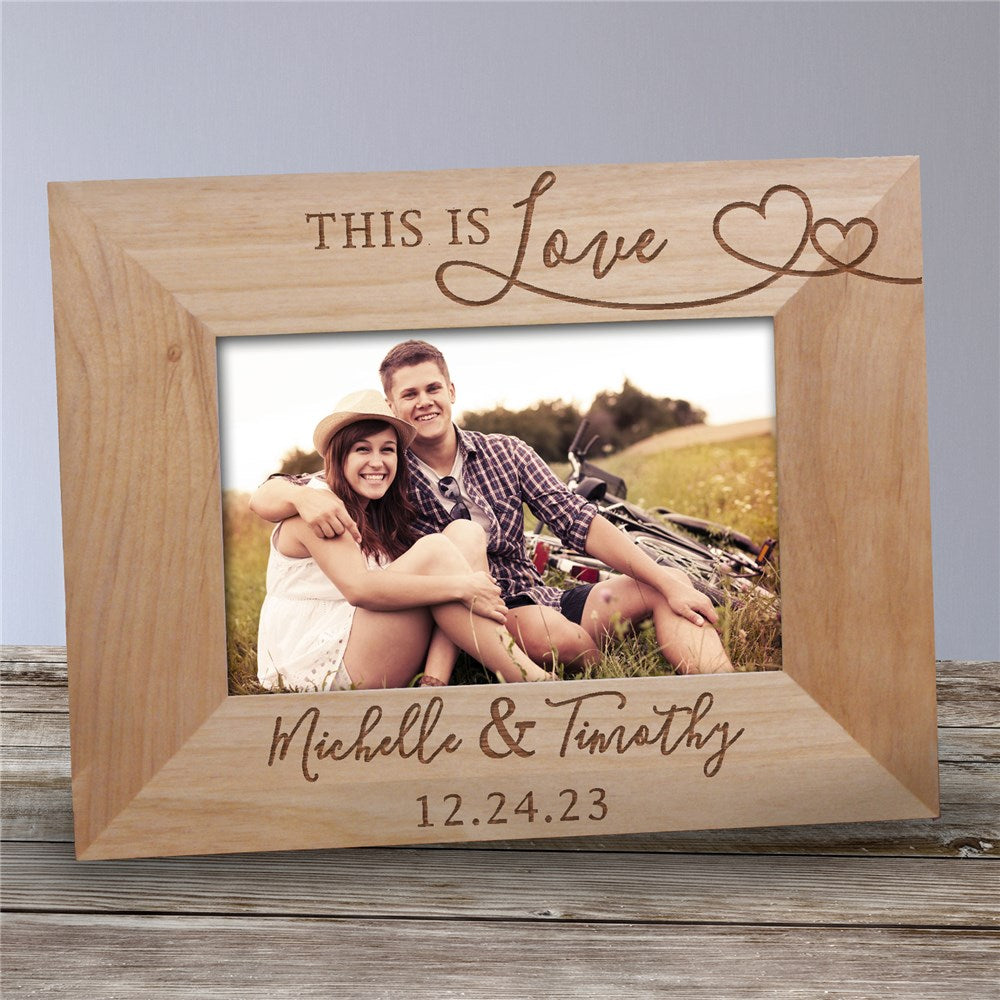 Engraved This Is Love Hearts Picture Frame – Personalized Wood Photo Frame