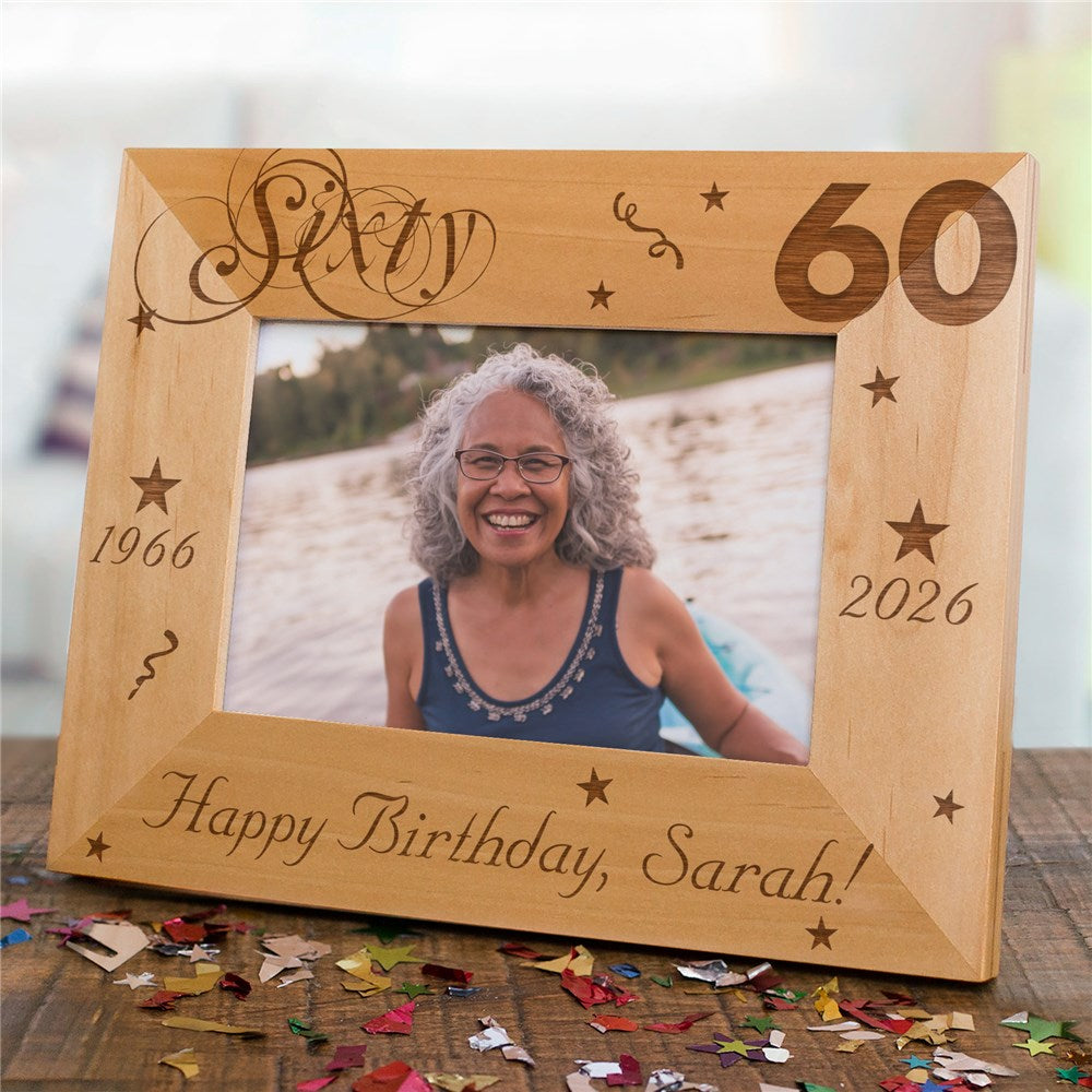 Personalized 60th Birthday Picture Frame - Engraved Wood Milestone Frame 8"x10"