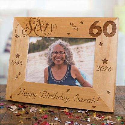 Personalized 60th Birthday Picture Frame - Engraved Wood Milestone Frame 8"x10"