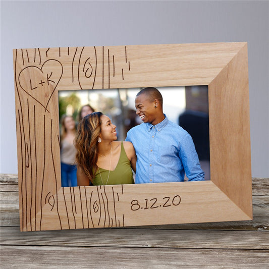 Engraved Tree Carving Wood Frame – Personalized Rustic Picture Frame