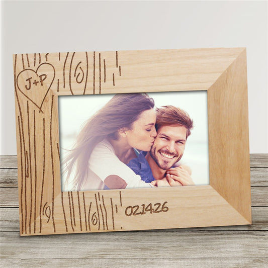 Engraved Tree Carving Wood Frame – Personalized Rustic Picture Frame