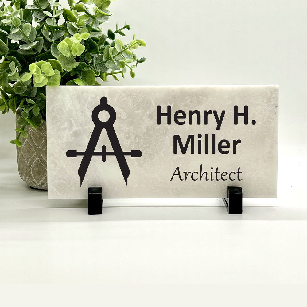 Marble Desk Sign - Personalized Desktop Name Plaque | Custom Stone Gift