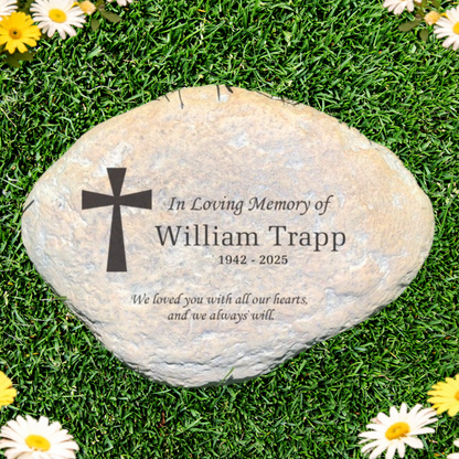 Engraved Memorial Stone - Personalized Garden Memorial Cross With Name & Dates