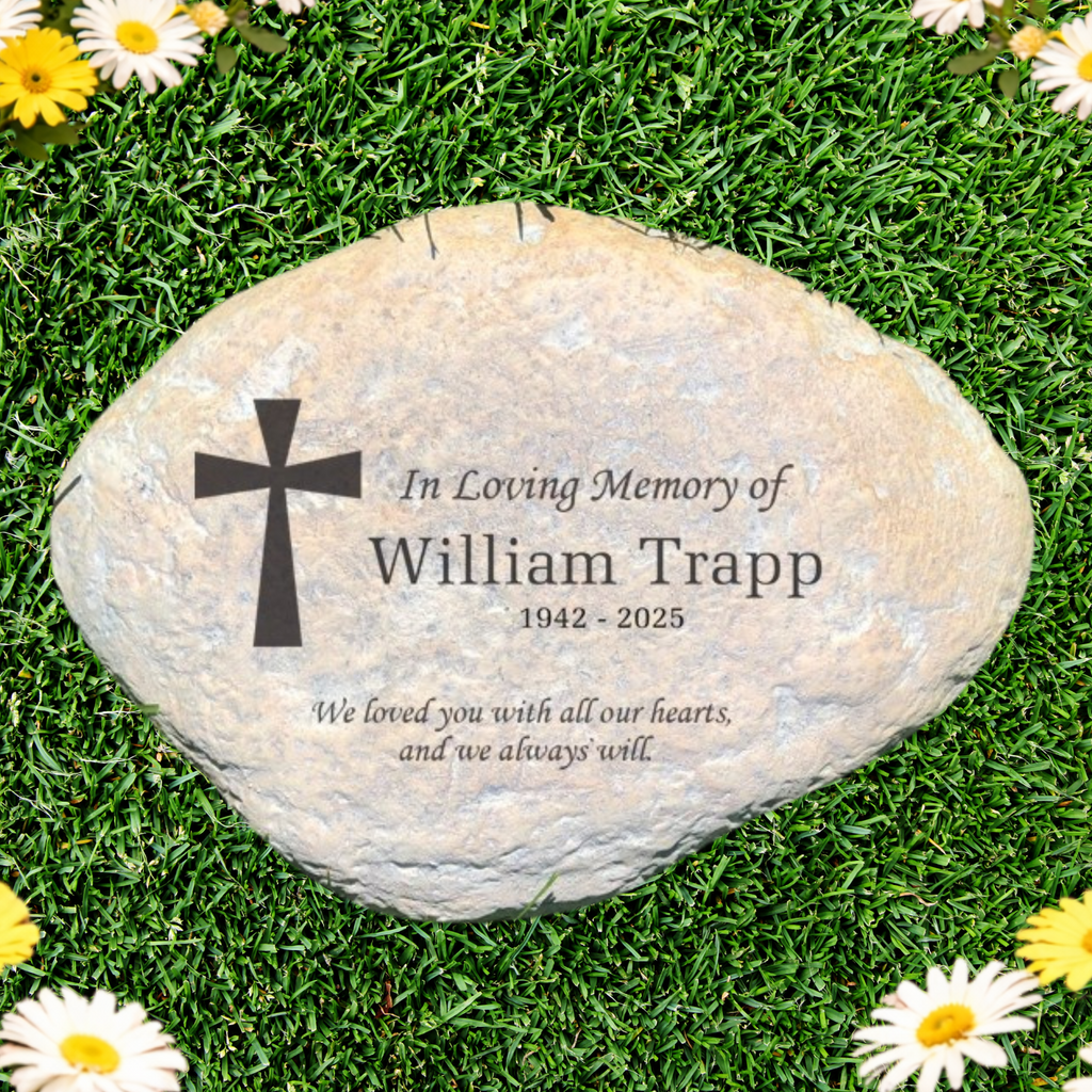Engraved Memorial Stone - Personalized Garden Memorial Cross With Name & Dates