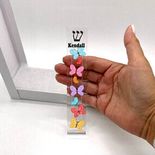Personalized Butterfly Acrylic Mezuzah Case | Modern Judaica Gift