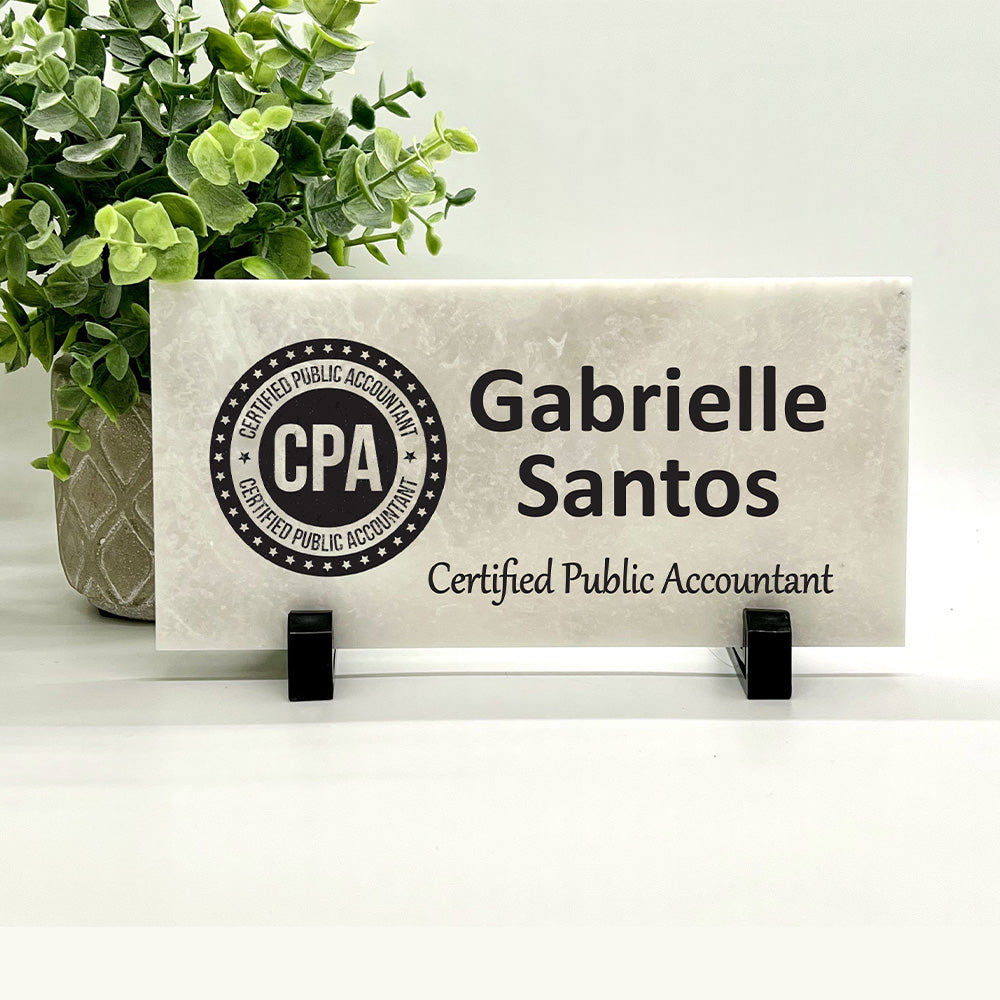 CPA Desk Sign - Personalized Marble Name Plate | Custom Accountant Gift