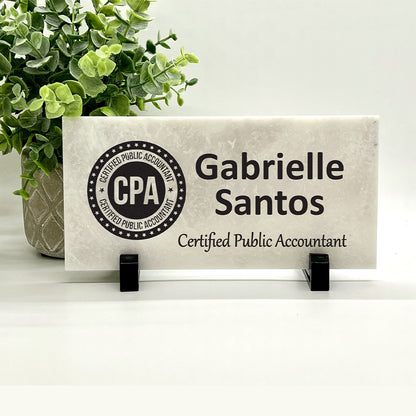 CPA Desk Sign - Personalized Marble Name Plate | Custom Accountant Gift