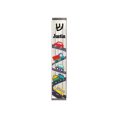 Personalized Acrylic Mezuzah - Kids Cars Trucks Mezuzah Case | Custom Name Gift
