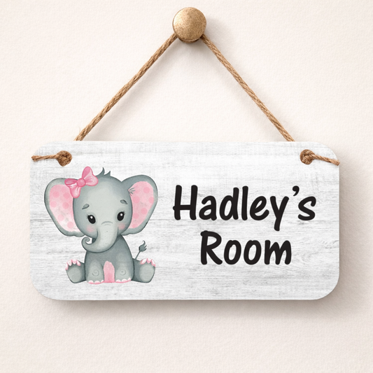 Personalized Baby Sign - Pink Elephant PVC Baby Room Sign 5"x10" Waterproof custom kids room name sign with personalized name design