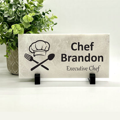 Chef Desk Sign – Custom Marble Name Plate | Personalized Chef Gift Idea