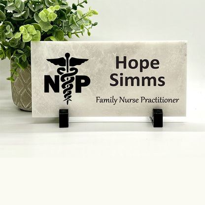 Nurse Name Plate – Personalized Marble Desktop Plaque | Family Nurse Sign Gift