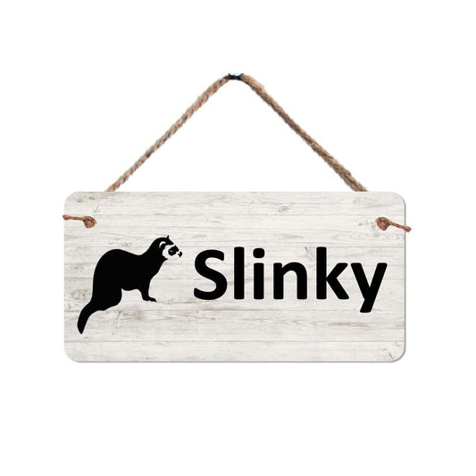 Ferret Cage Name Plate - Personalized Pet Sign With Durable Aluminum & Faux Wood Background