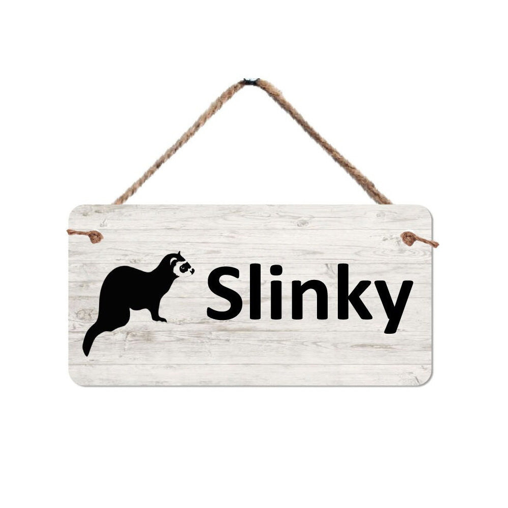 Ferret Cage Name Plate - Personalized Pet Sign With Durable Aluminum & Faux Wood Background