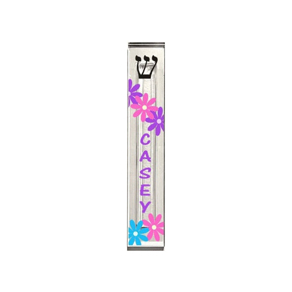 Personalized Acrylic Mezuzah - Flower Mezuzah Case | Custom Indoor Holder