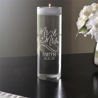 Engraved Mr. & Mrs. Candle Vase – Personalized Wedding Candle Holder Gift