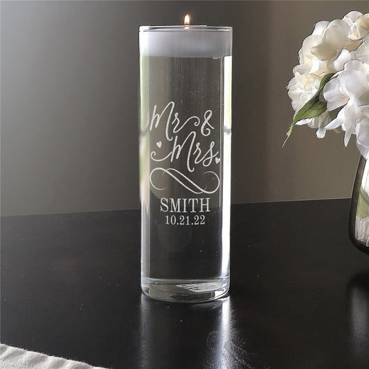 Engraved Mr. & Mrs. Candle Vase – Personalized Wedding Candle Holder Gift