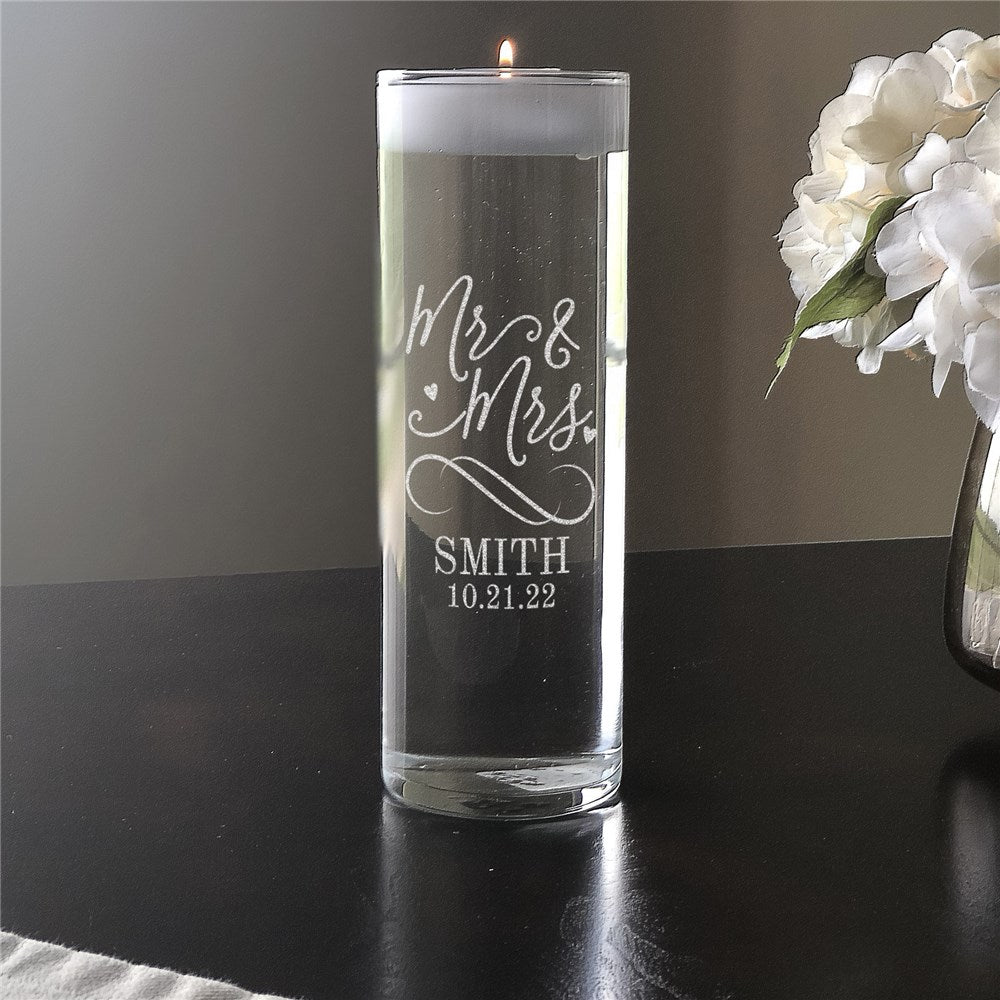 Engraved Mr. & Mrs. Candle Vase – Personalized Wedding Candle Holder Gift