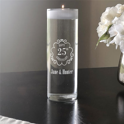 Engraved Vintage Frame Anniversary Candle Vase – Personalized Anniversary Gift