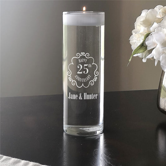 Engraved Vintage Frame Anniversary Candle Vase – Personalized Anniversary Gift