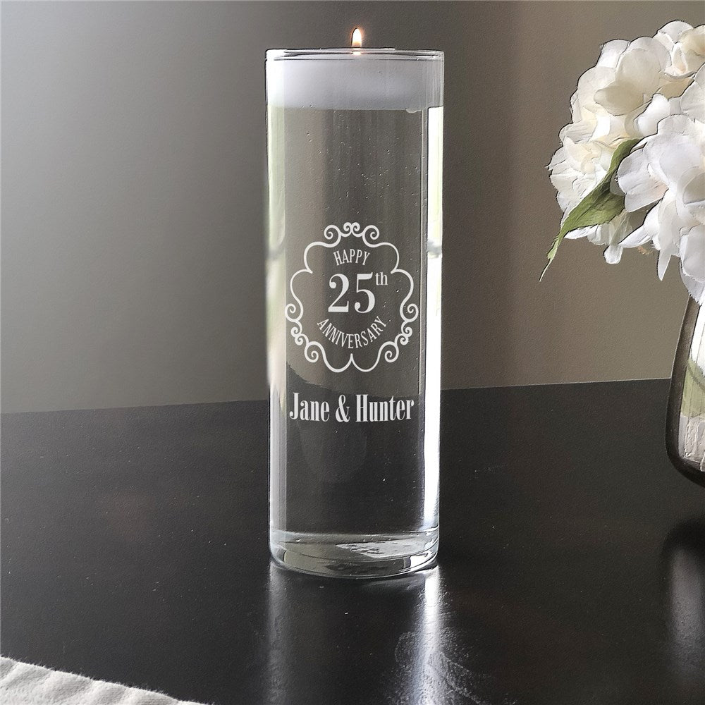 Engraved Vintage Frame Anniversary Candle Vase – Personalized Anniversary Gift