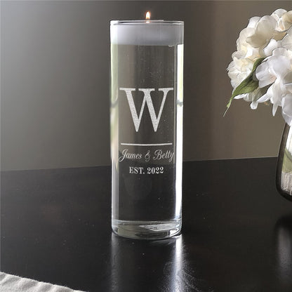 Engraved Initial and Couples Names Candle Vase – Personalized Wedding Gift