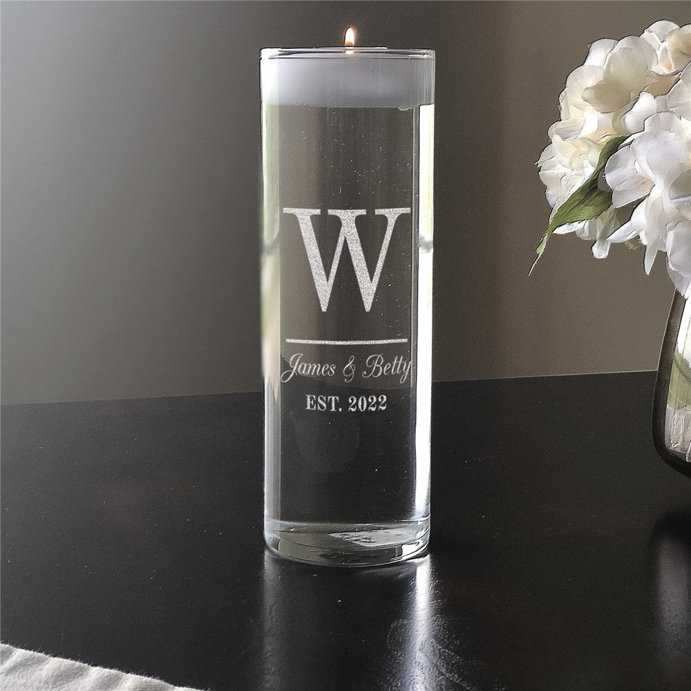 Engraved Initial and Couples Names Candle Vase – Personalized Wedding Gift