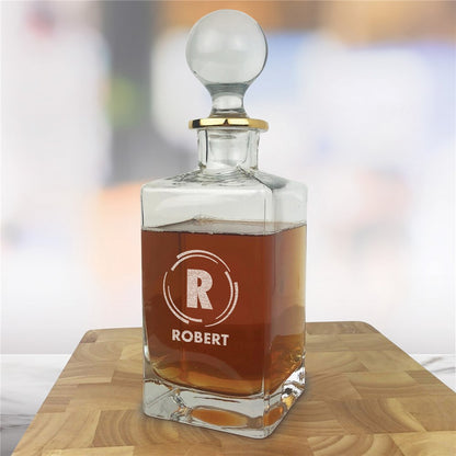 Engraved Groomsmen Circular Lines Gold Rim Decanter for indoor display
