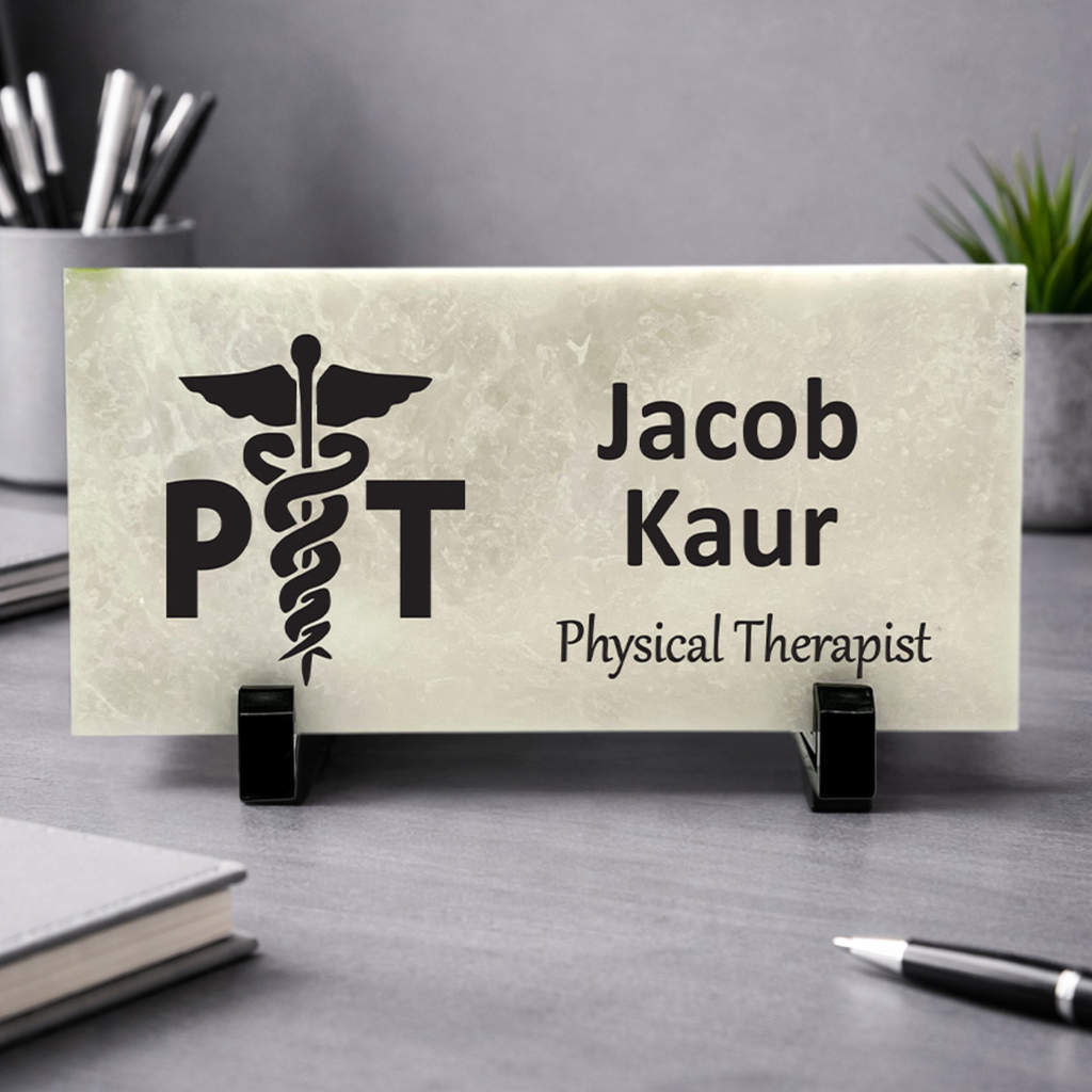 Physical Therapist Desk Sign - Custom Marble Name Plate | Personalized Office Sign