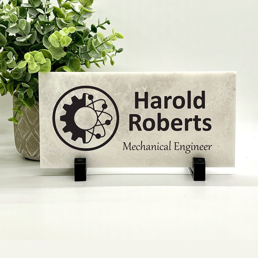 Mechanical Engineer Desk Sign – Personalized Marble Name Plate for Office