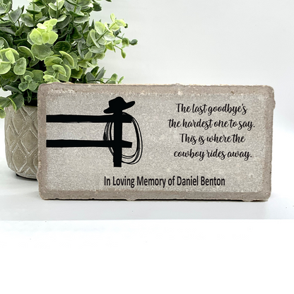 Custom Memorial Stone - Cowboy Memorial Sympathy Gift | Personalized Bereavement Keepsake