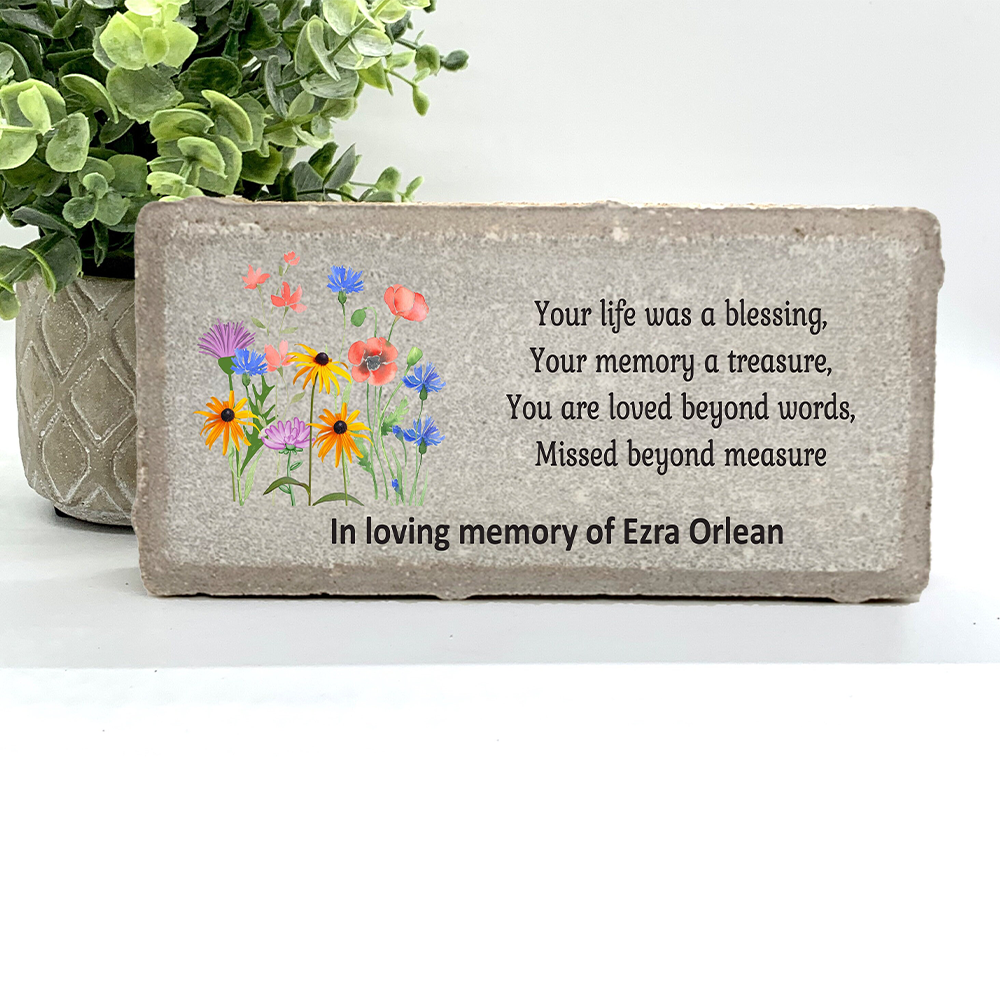 Personalized Wildflowers Memorial Gift with a variety of indoor and outdoor stone choices at www.florida-funshine.com. Our Personalized Family And Friends Memorial Stones serve as heartfelt sympathy gifts for those grieving the loss of a loved one, ensuring a lasting tribute cherished for years. Enjoy free personalization, quick shipping in 1-2 business days, and quality crafted memorials made in the USA.