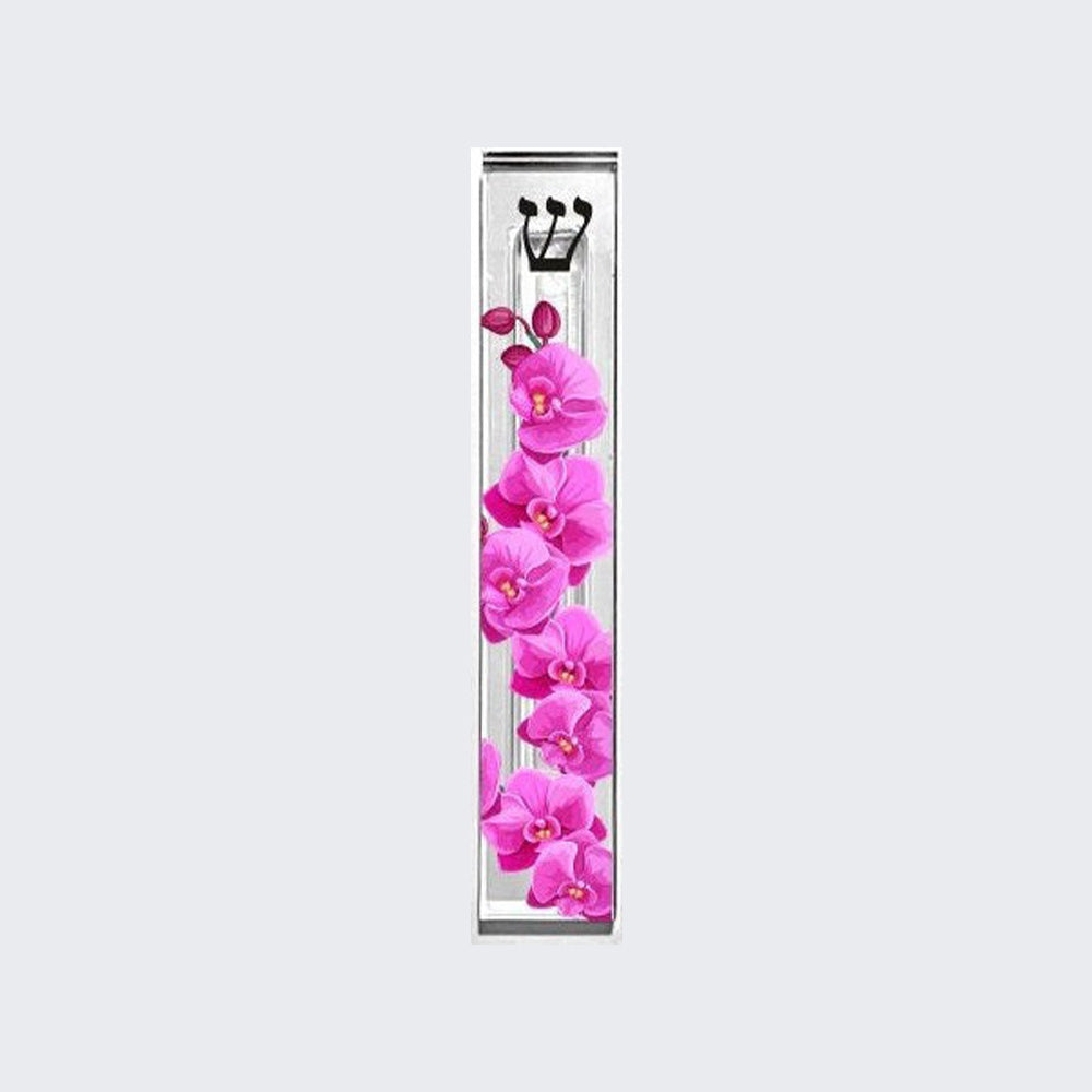 Personalized Acrylic Mezuzah – Orchid Flower Design, Custom Jewish Gift Case