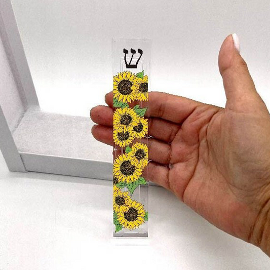 Personalized Sunflower Mezuzah - Acrylic Mezuzah Case with Adhesive