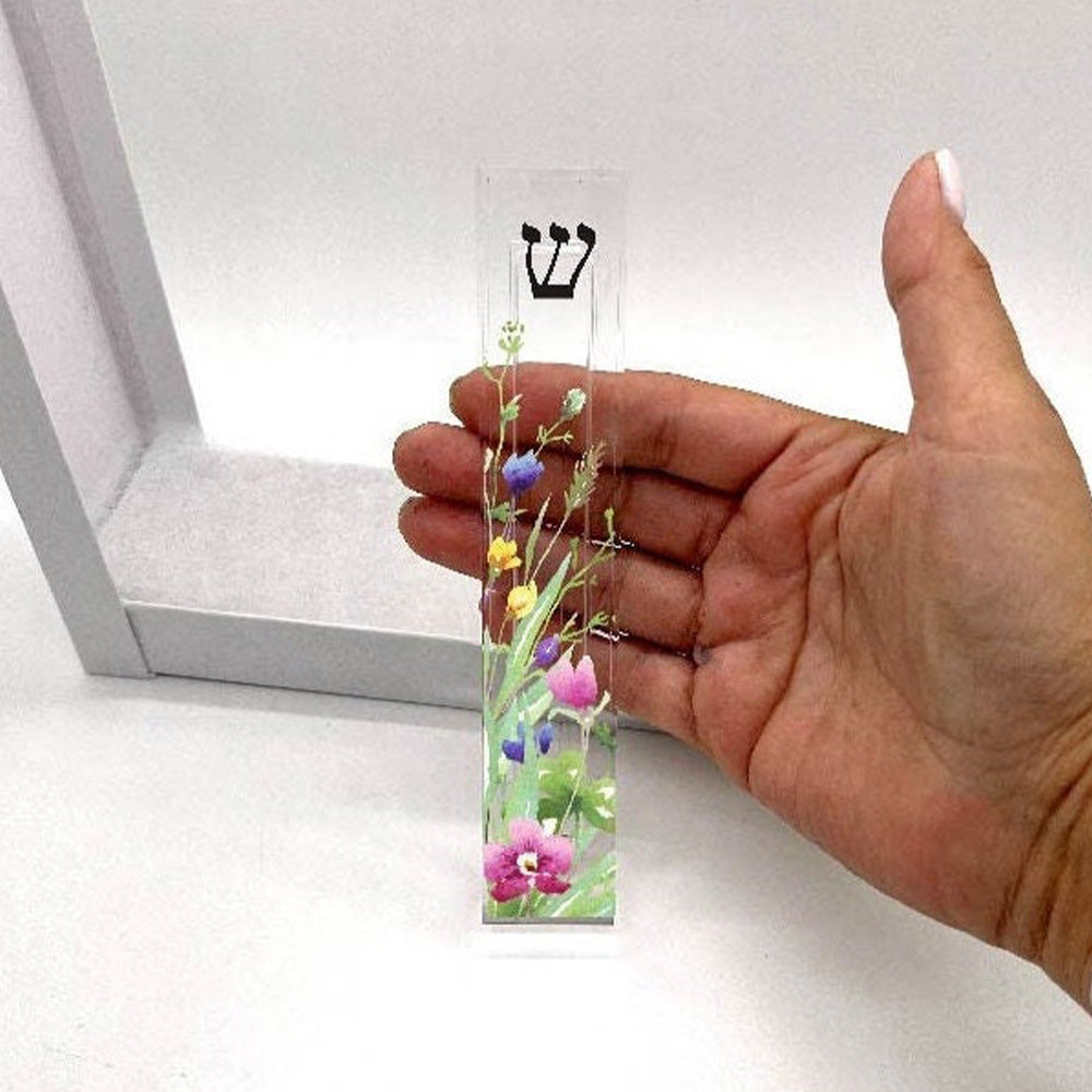 Wildflower Acrylic Mezuzah - Custom Modern Mezuzah Case | UV Printed Decorative Flower Design