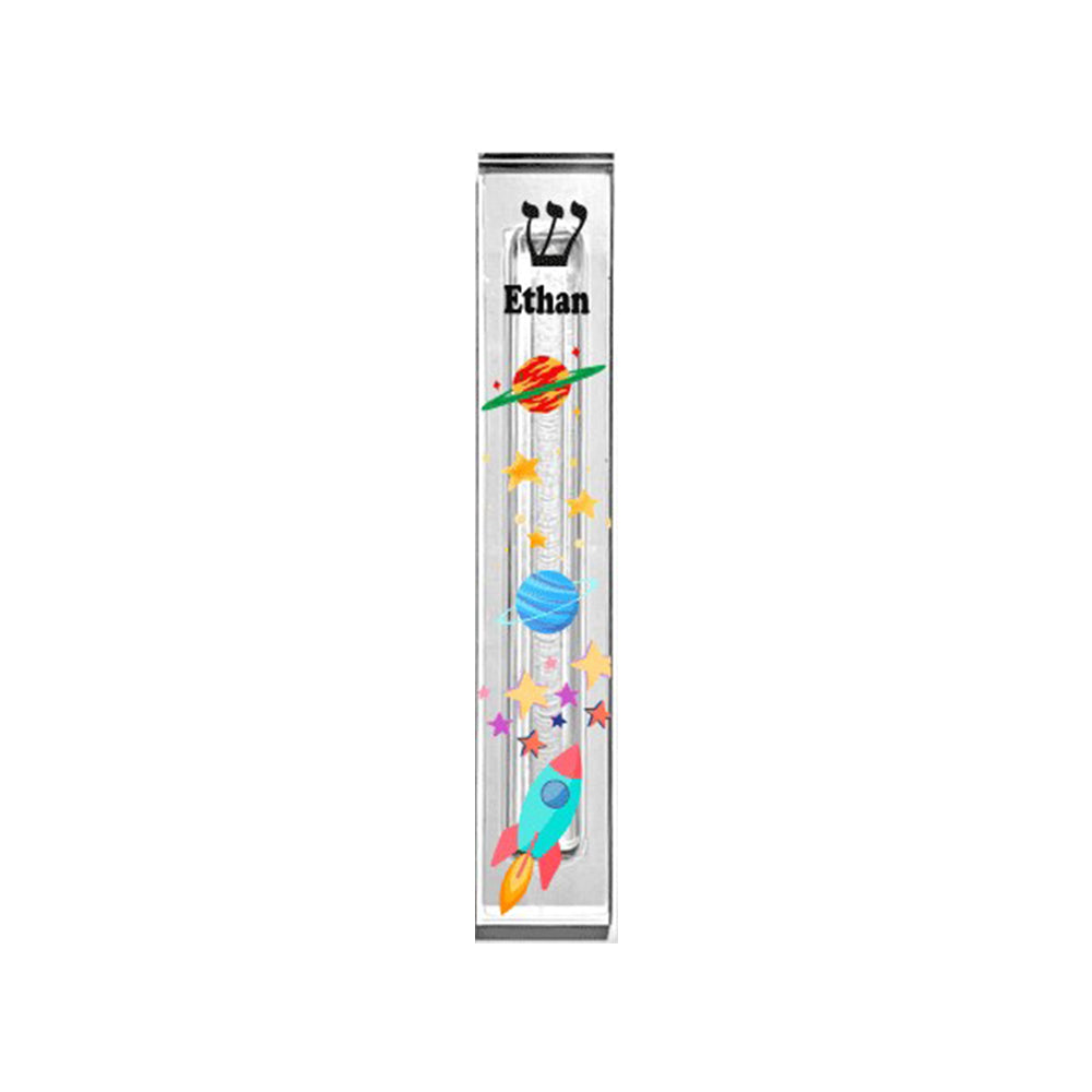 Personalized Acrylic Mezuzah – Outer Space Custom Name Case with UV Print