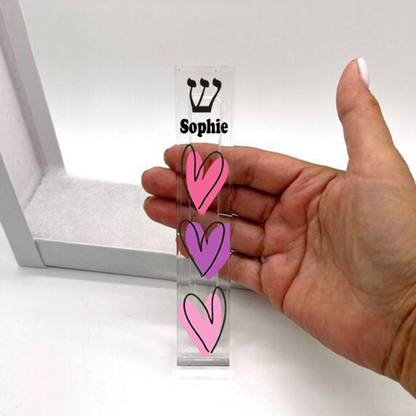 Heart Acrylic Mezuzah – Personalized Modern Judaica Gift With Custom Name