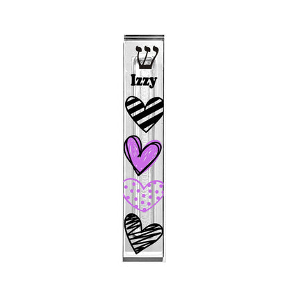 Personalized Acrylic Mezuzah - Purple & Black Heart Design | Kids & Teen Gift