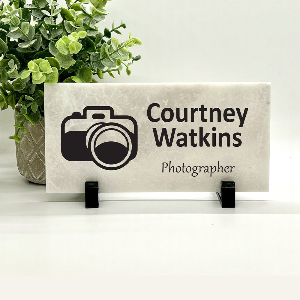 Photographer Desk Sign - Custom Marble Name Plate | Personalized Stone Plaque
