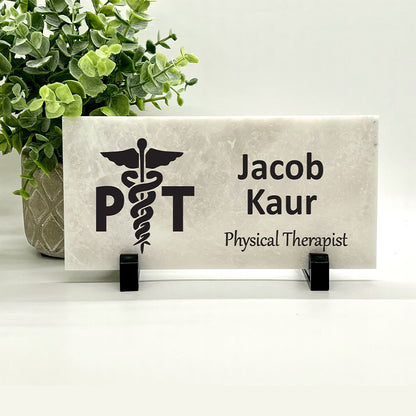 Physical Therapist Desk Sign - Custom Marble Name Plate | Personalized Office Sign