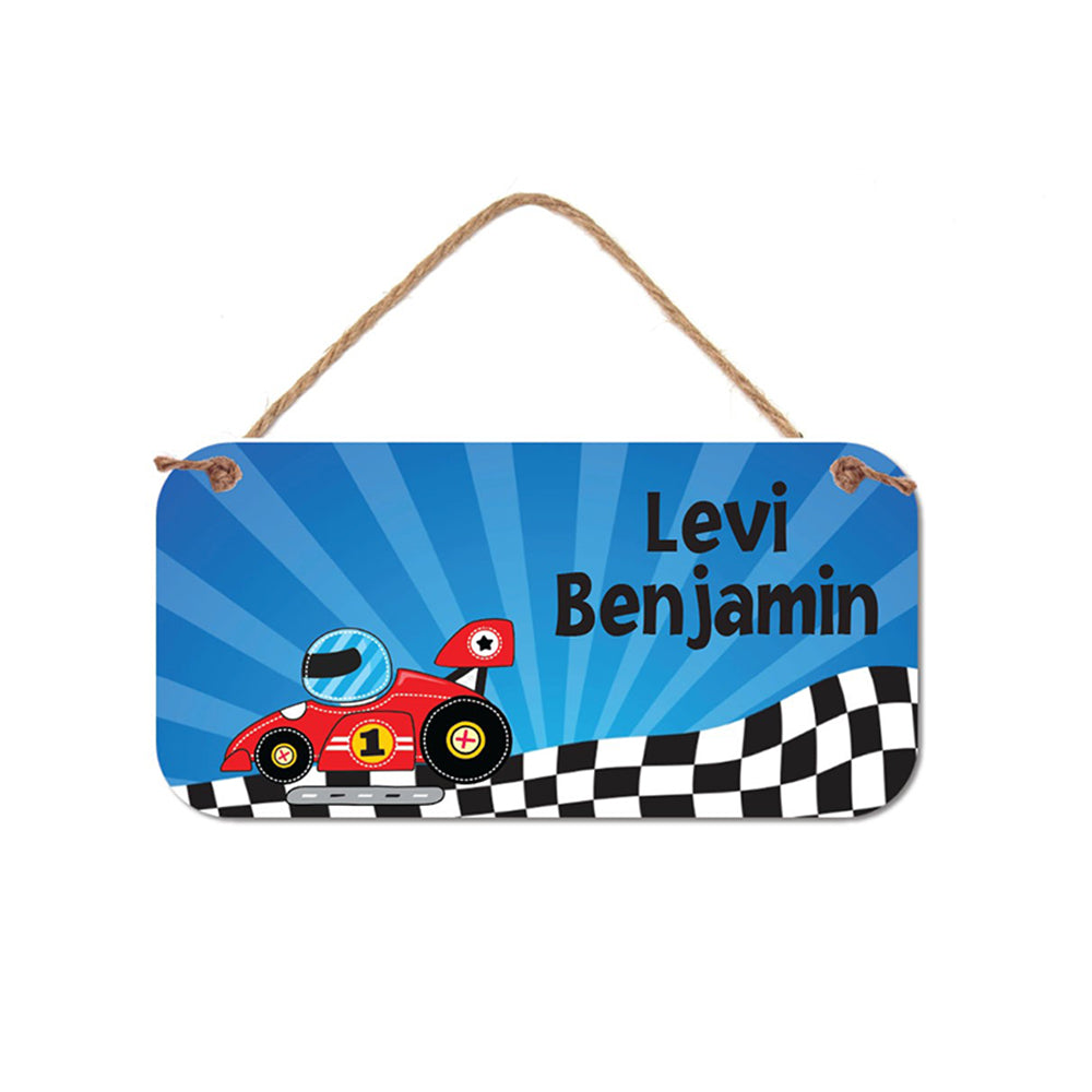 Personalized Room Sign - Race Car Theme Custom Door Sign for Kids Bedroom