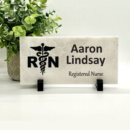 Registered Nurse Desk Sign – Custom Marble Name Plate | Personalized Nurse Gift