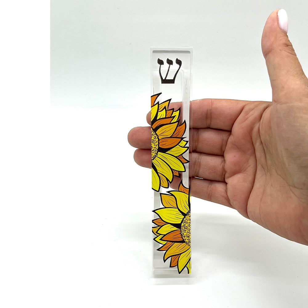 Sunflower Acrylic Mezuzah – Modern Mezuzah Case With UV Printed Design