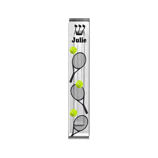 Tennis Mezuzah Case – Personalized Acrylic Judaica Gift With Racquet Design
