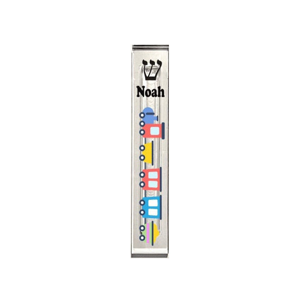 Personalized Acrylic Mezuzah – Custom Train Design | Clear UV Printed Case