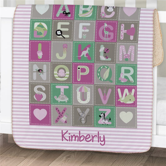 personalized baby girl alphabet sherpa blanket