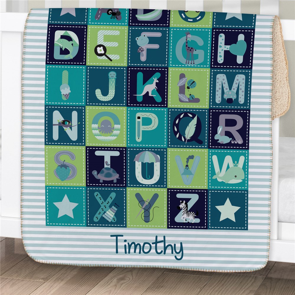 personalized baby boy alphabet sherpa blanket
