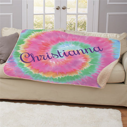 personalized tie dye sherpa blanket with script name colorful custom throw blanket