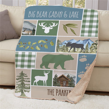 personalized cabin wildlife sherpa throw blanket