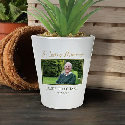Personalized In Loving Memory Ceramic Flower Pot with Photo – Custom Memorial Planter Gift